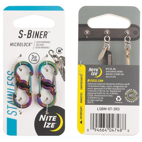 NITEIZE S-BINER MICROLOCK - STAINLESS STEEL DOUBLE-GATED 2-PACK - SPECTRUM