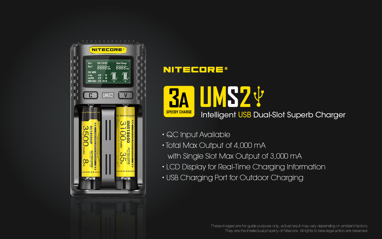 NITECORE UMS2 CHARGER - 3A (REAL-TIME LCD AND SMART DETECTION)