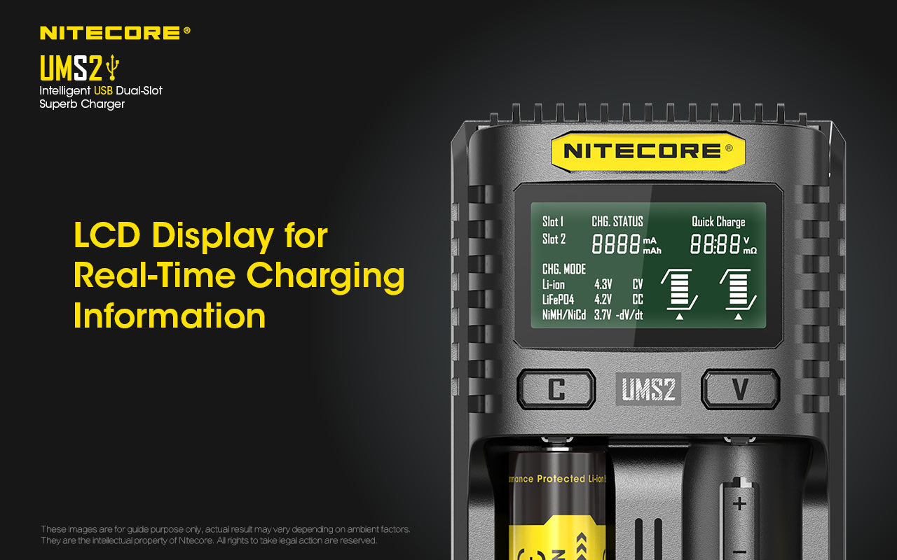 NITECORE UMS2 CHARGER - 3A (REAL-TIME LCD AND SMART DETECTION)