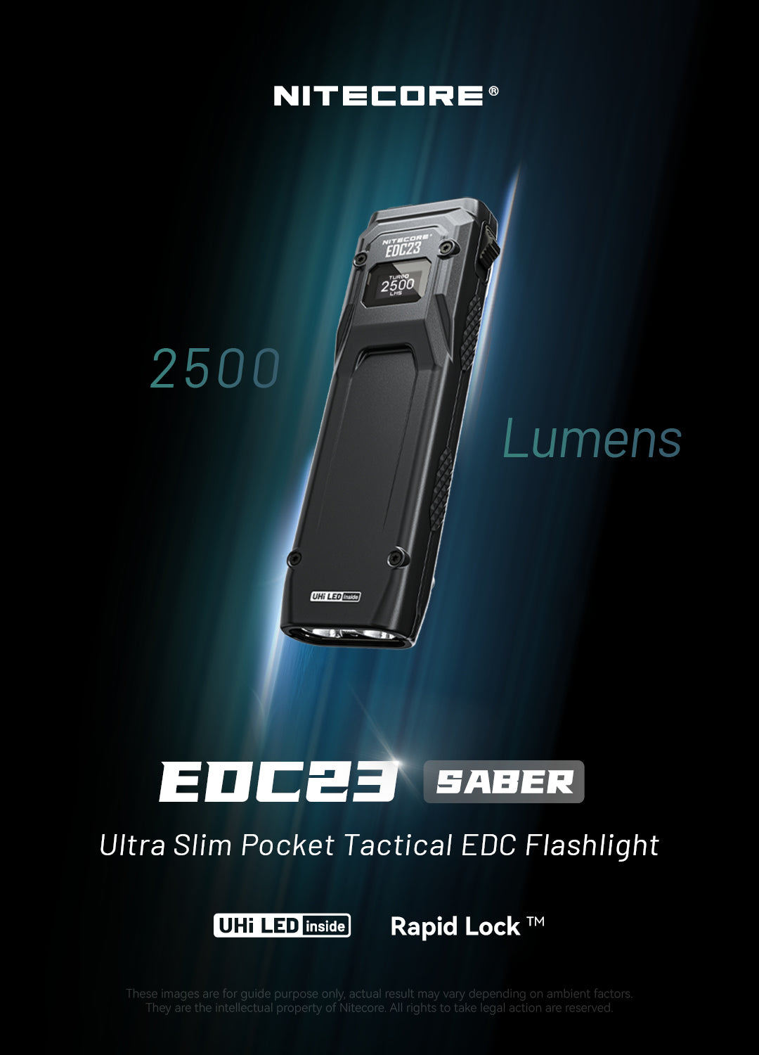 NITECORE EDC23 - 2500 LUMENS FLASHLIGHT (BUILT-IN 1,500mAH RECHARGEABLE BATTERY)