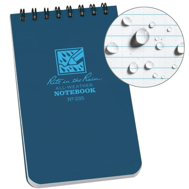 RITE IN THE RAIN TOP SPIRAL NOTEBOOK 3" X 5" - BLUE (235)
