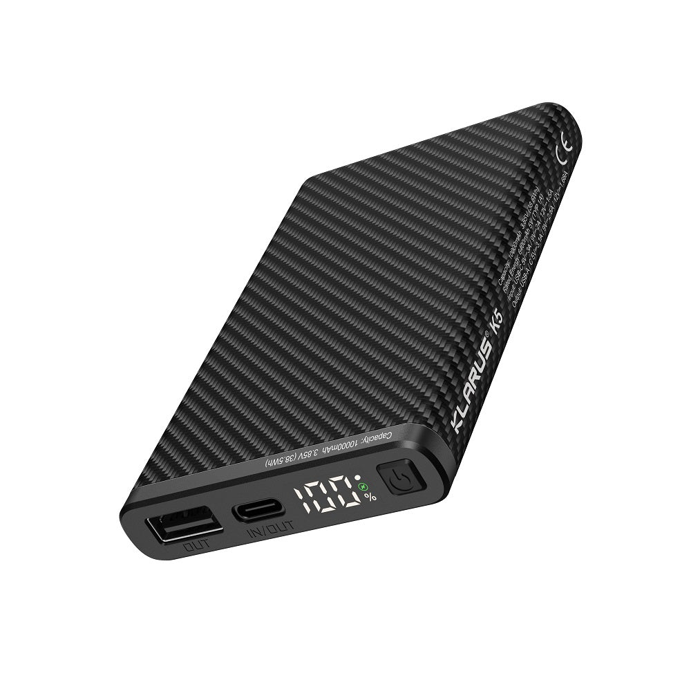 KLARUS K5 CARBON FIBER LIGHTWEIGHT IPX8 WATERPROOF POWERBANK 10000mAh
