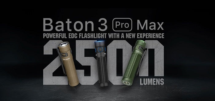 OLIGHT BATON 3 PRO MAX RECHARGEABLE COOL WHITE LED FLASHLIGHT - 2500 MAX LUMENS - BLACK (BOX OPENED BEFORE)