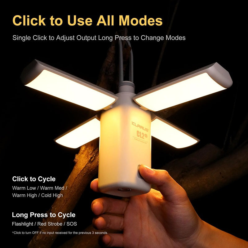 KLARUS CL2S USB-C RECHARGEABLE LED LANTERN - 750 LUMENS - USES BUILT-IN 5400MAH LI-ION BATTERY PACK - IVORY WHITE