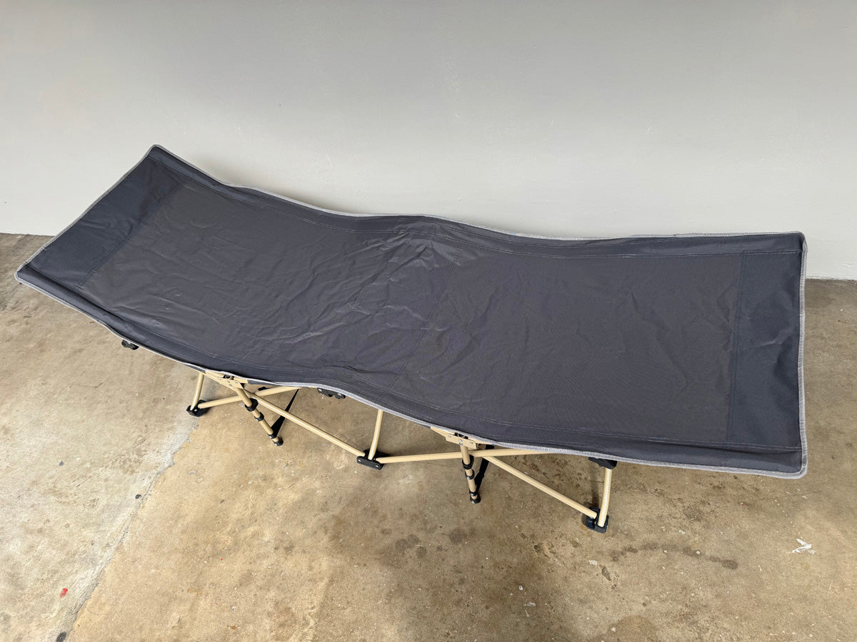 CROSS LEGGED CAMPING SAFARI BED WITH DRAWSTRING CARRYING BAG (GREY)