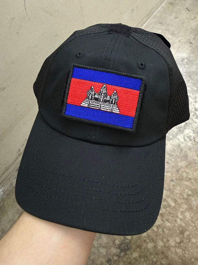 Cambodia Flag Patch - 100% Embroidery with Hook Side Velcro Backing