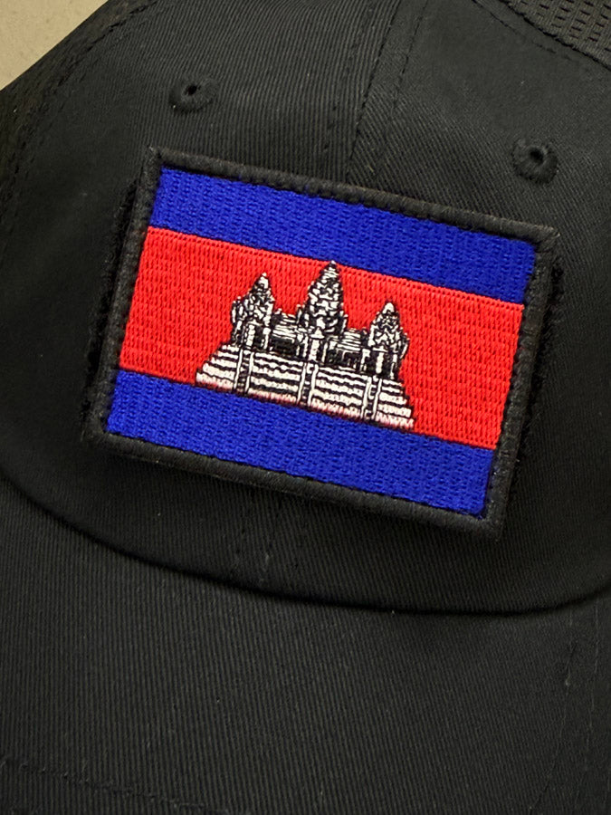 Cambodia Flag Patch - 100% Embroidery with Hook Side Velcro Backing