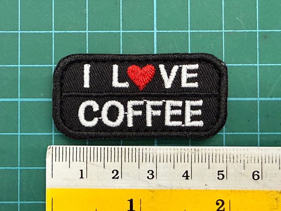 I LOVE COFFEE VELCRO PATCH - 5 CM X 2.5 CM (BLACK)