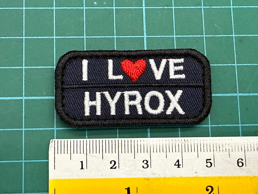 I LOVE HYROX VELCRO PATCH - 5 CM X 2.5 CM (NAVY BLUE)