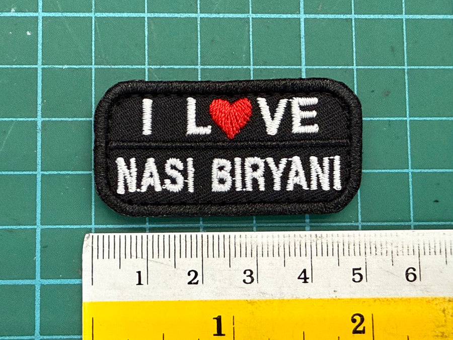 I LOVE NASI BIRYANI VELCRO PATCH - 5 CM X 2.5 CM (BLACK)