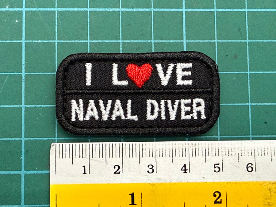 I LOVE NAVAL DIVER VELCRO PATCH - 5 CM X 2.5 CM (BLACK)
