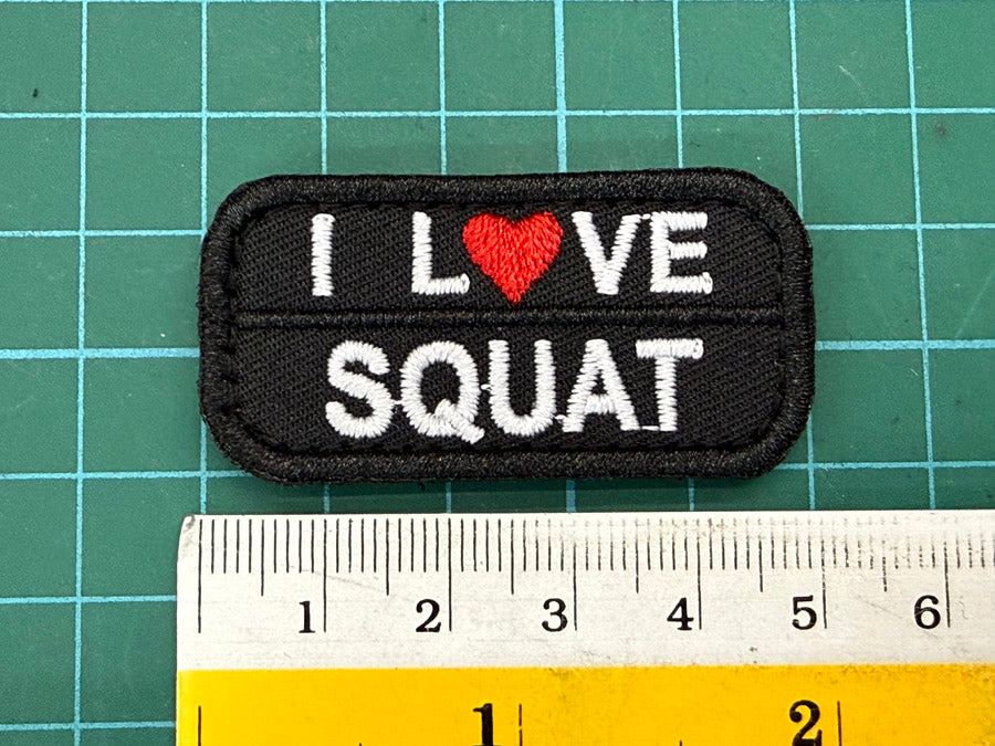 I LOVE SQUAT VELCRO PATCH - 5 CM X 2.5 CM (BLACK)