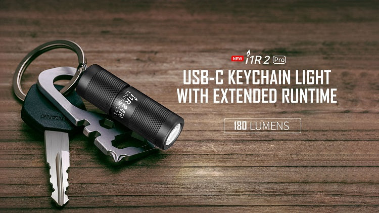 OLIGHT I1R 2 PRO EOS KEYCHAIN TWIST USB-C RECHARGEABLE FLASHLIGHT - CHIP SCALE LED - 180 LUMENS - USES BUILT-INT BATTERY PACK - BLACK