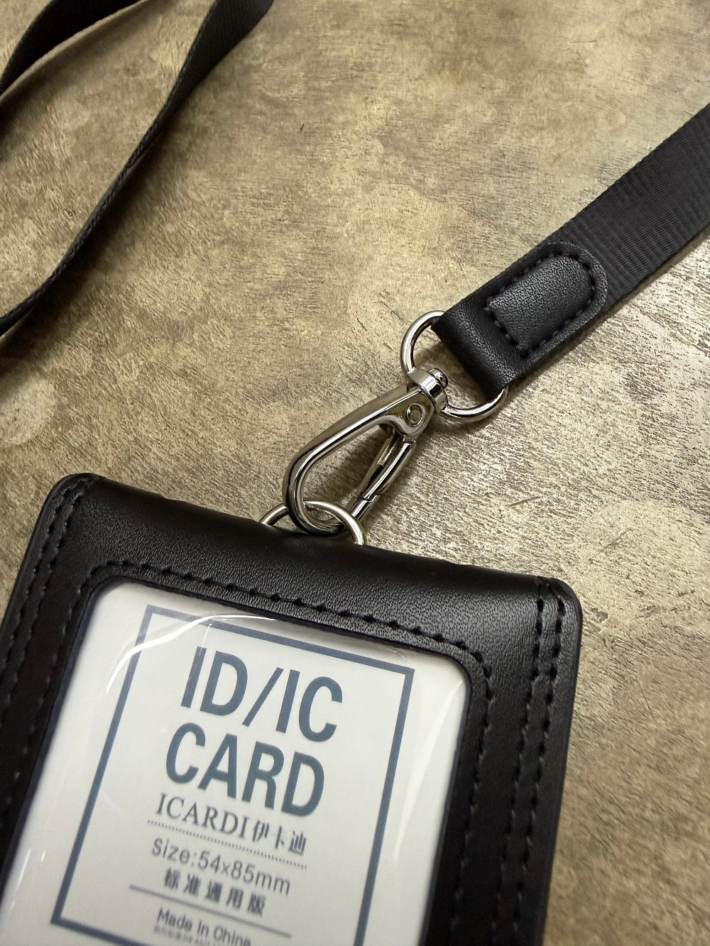 PU Lanyard Card Holder (3-Window) - Vertical, Black