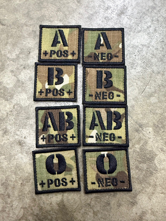 Multicam Blood Type Patch (4.5 cm x 4 cm) with Hook Side Velcro Backing