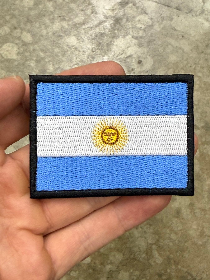 Argentina Flag Patch - 100% Embroidery with Hook Side Velcro Backing