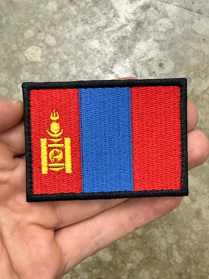 Mongolia Flag Patch - 100% Embroidery with Hook Side Velcro Backing