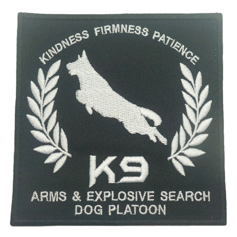 K9 ARMS & EXPLOSIVE SEARCH DOG PLATOON PATCH - BLACK WHITE