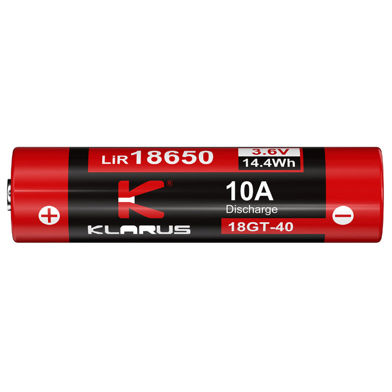 KLARUS 18650 LITHIUM BATTERY 18GT-40 - 4000 mAh (3.6V, 14.4Wh, 10A DISCHARGE)