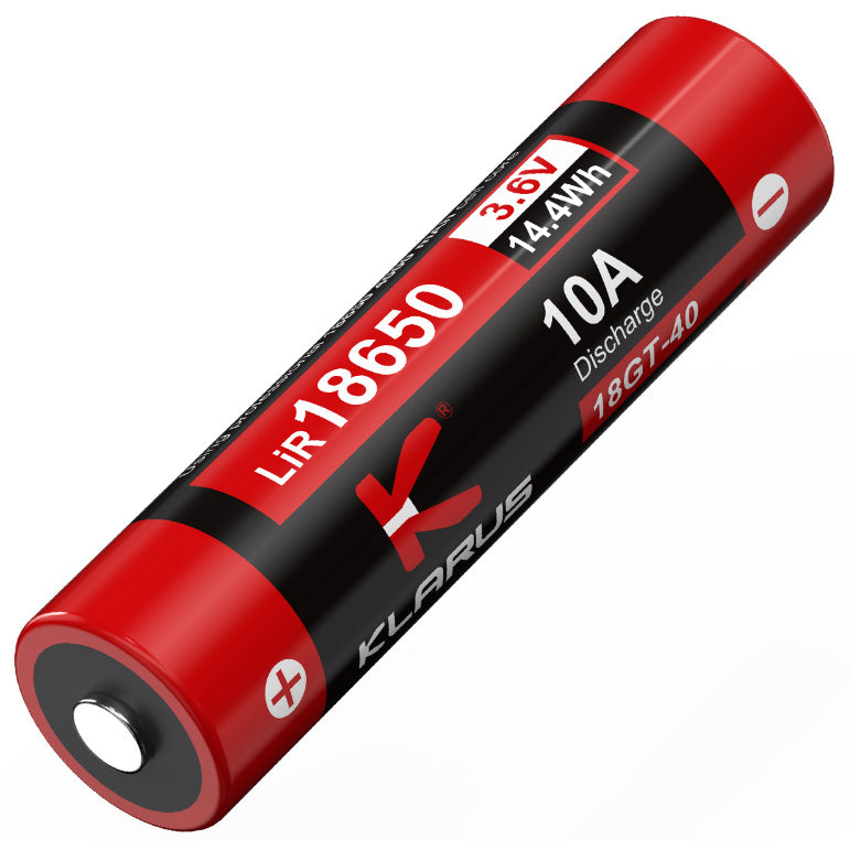 KLARUS 18650 LITHIUM BATTERY 18GT-40 - 4000 mAh (3.6V, 14.4Wh, 10A DISCHARGE)