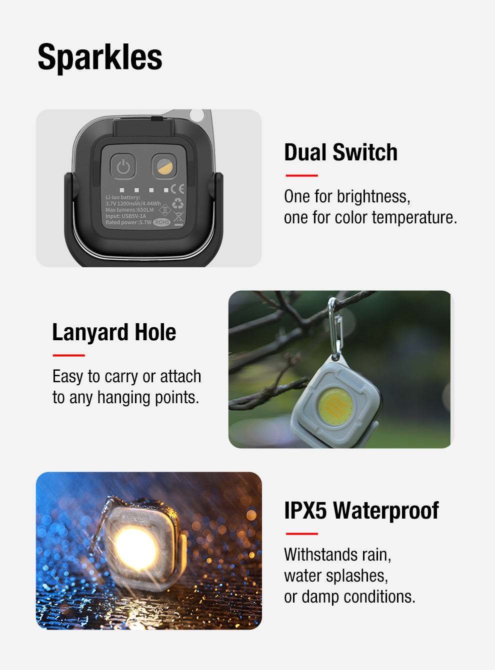 KLARUS CL5 MINI PORTABLE CAMPING LIGHT 650 LUMENS, 1200mAh BUILT-IN BATTERY