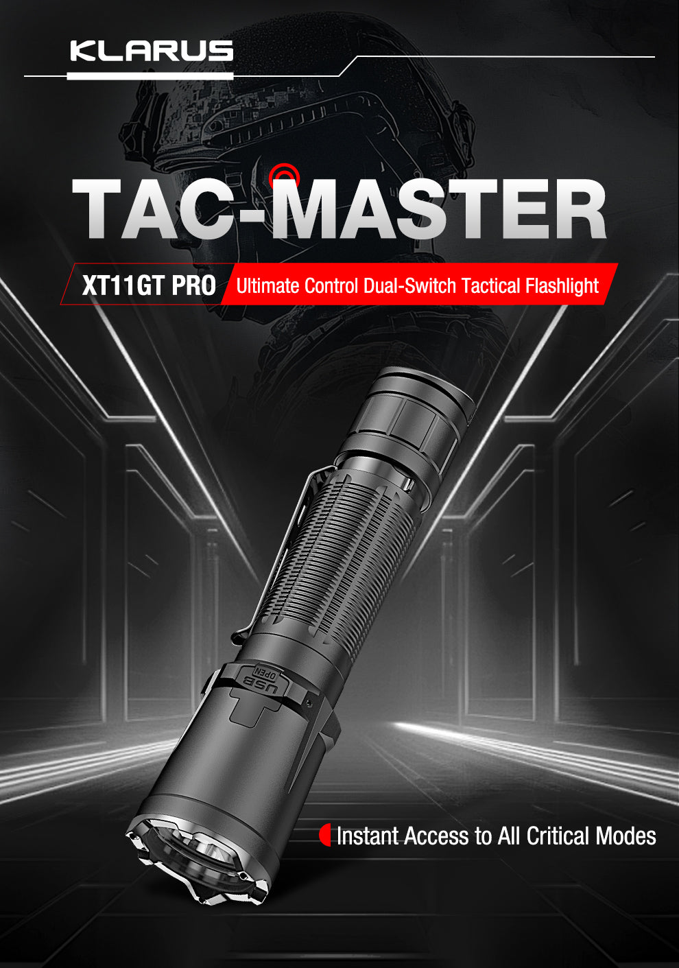 KLARUS XT11GT PRO V3.0 USB-C RECHARGEABLE TACTICAL LED FLASHLIGHT (USES 1 X 18650 INCLUDED) - 3300 LUMENS