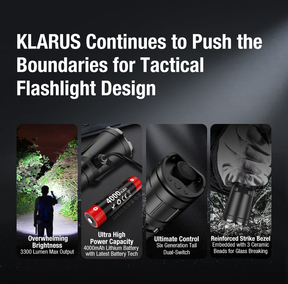 KLARUS XT11GT PRO V3.0 USB-C RECHARGEABLE TACTICAL LED FLASHLIGHT (USES 1 X 18650 INCLUDED) - 3300 LUMENS