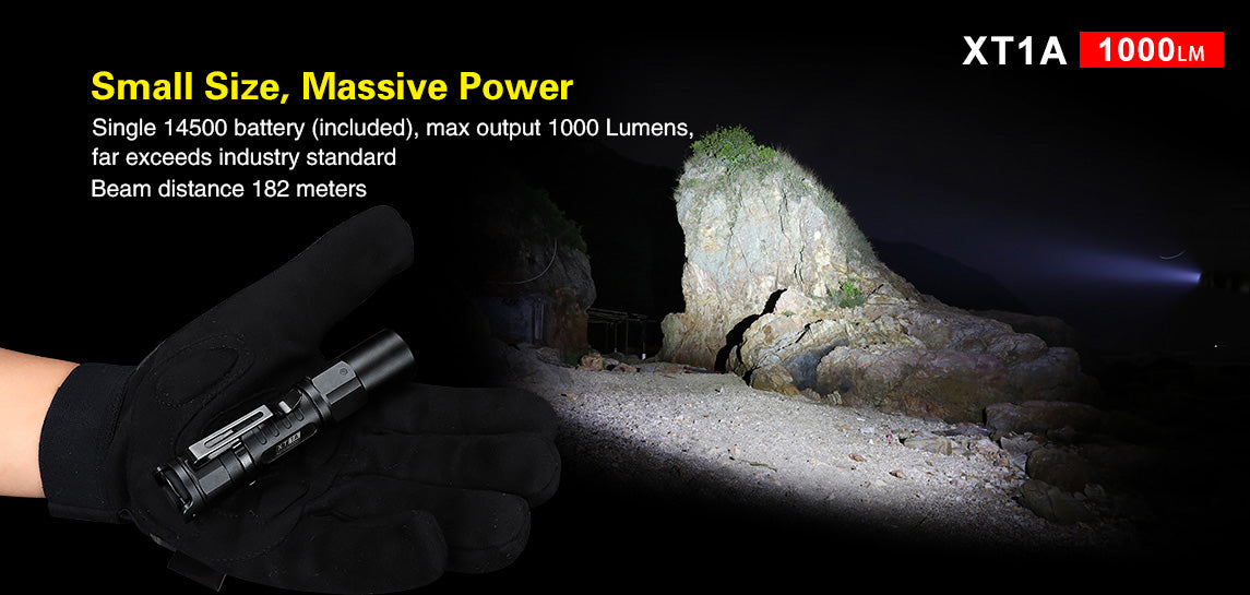 KLARUS XT1A TACTICAL EDC FLASHLIGHT - CREE XP-L HD V6 LED - 1000 LUMENS (USES 1 X 14500 (INCLUDED) OR 1 X AA)