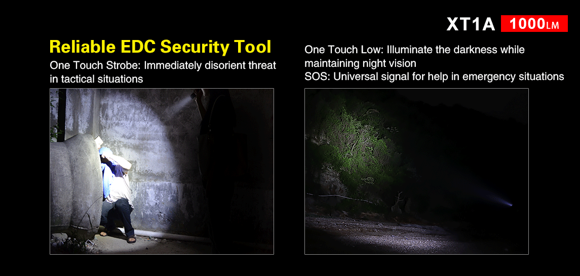 KLARUS XT1A TACTICAL EDC FLASHLIGHT - CREE XP-L HD V6 LED - 1000 LUMENS (USES 1 X 14500 (INCLUDED) OR 1 X AA)