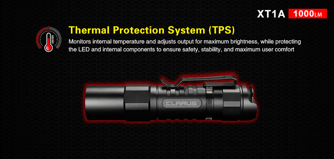 KLARUS XT1A TACTICAL EDC FLASHLIGHT - CREE XP-L HD V6 LED - 1000 LUMENS (USES 1 X 14500 (INCLUDED) OR 1 X AA)