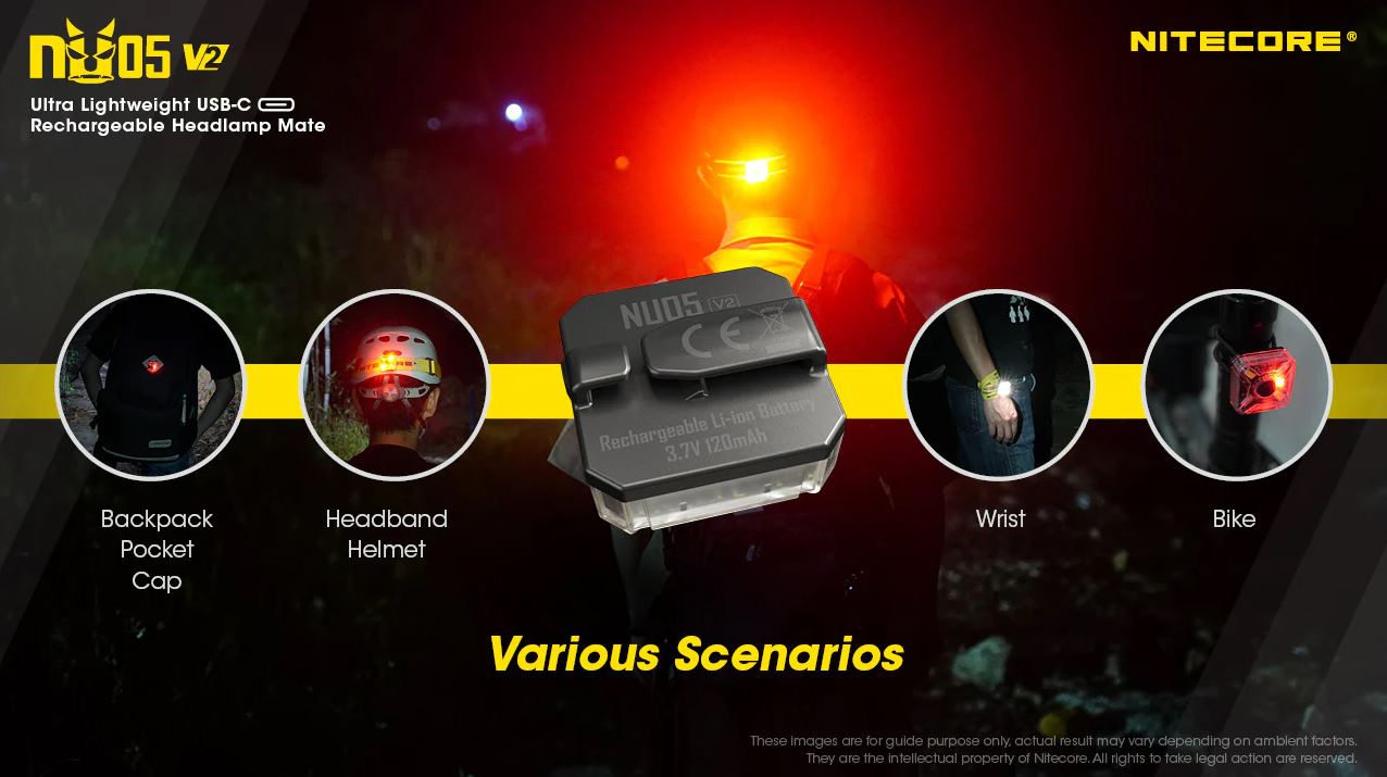 NITECORE NU05 V2 KIT - 40 LUMENS (BUILT-IN 120mAh 3.7V RECHARGEABLE BATTERY)