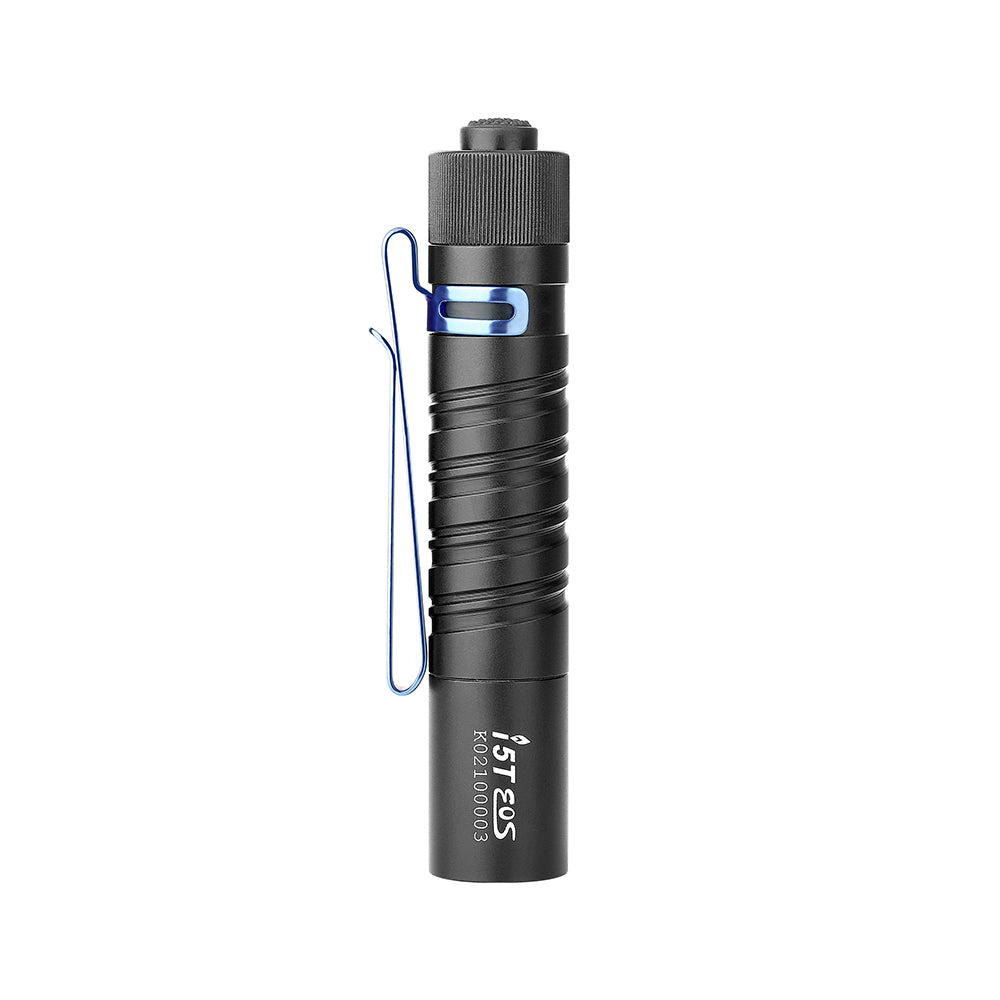 OLIGHT I5T EOS EDC FLASHLIGHT (1 X AA BATTERY INCLUDED) - 300 LUMENS - BLACK WITH BLUE POCKET CLIP