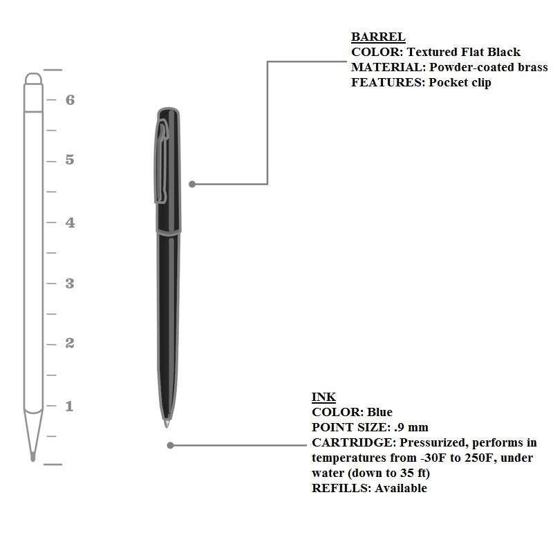 RITE IN THE RAIN ALL WEATHER METAL CLICKER PEN W/CLIP REFILLABLE - BLUE INK