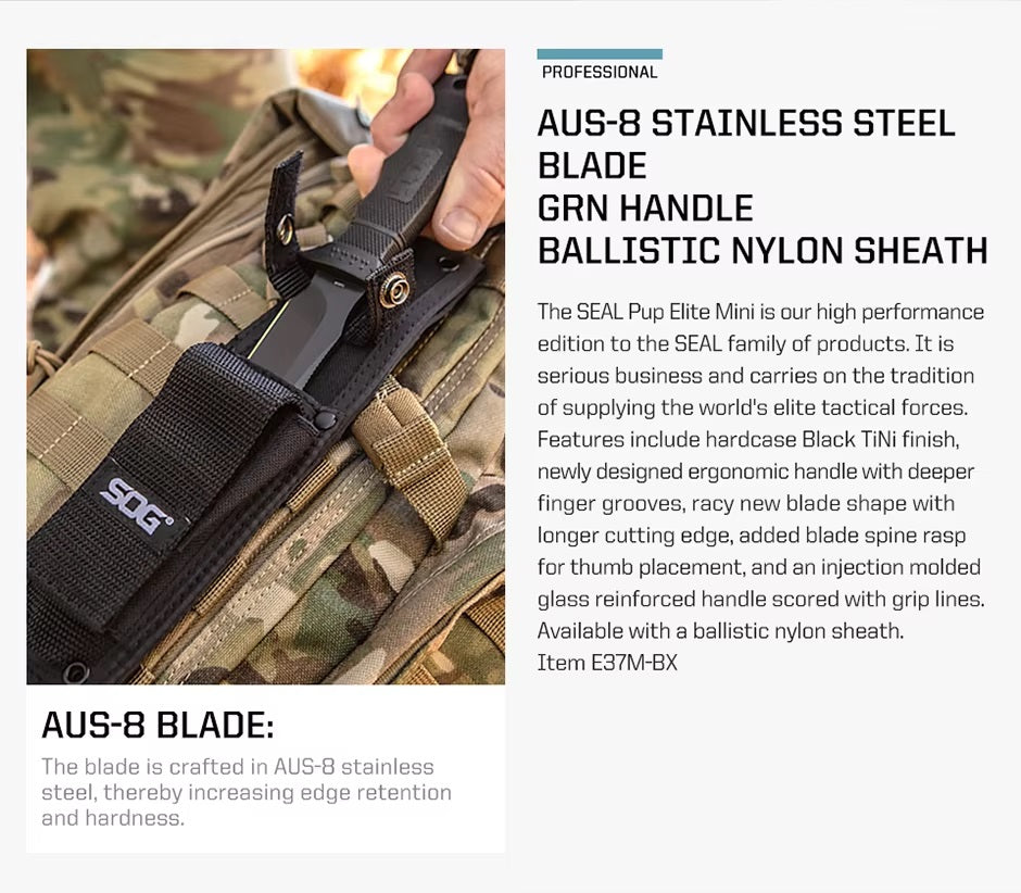 SOG SEAL PUP ELITE MINI FIXED BLADE KNIFE (E37M-BX)