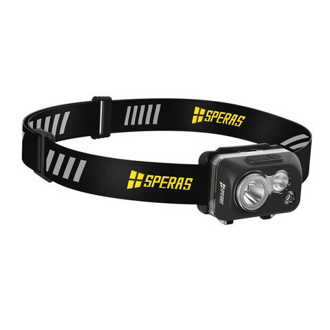 SPERAS B7(B) HEADLAMP USB-C RECHARGEABLE HEADLAMP 600 LUMENS, 3 x AAA & 1 x 1250mAh LI-LON BATTERY INCLUDED (BLACK)