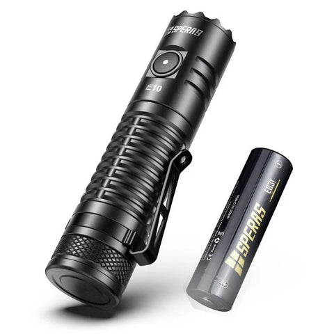 SPERAS E10 OUTDOOR CAMPING EDC TYPE-C FLASHLIGHT 1300 LUMENS 175M THROW, 1 x 18650 (BLACK)