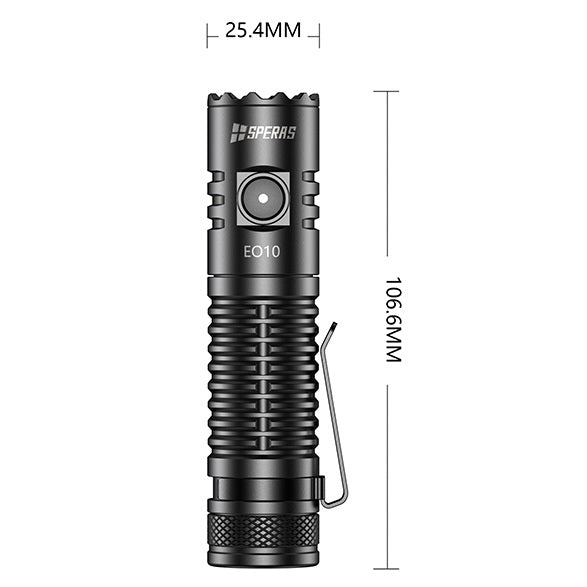 SPERAS E10 OUTDOOR CAMPING EDC TYPE-C FLASHLIGHT 1300 LUMENS 175M THROW, 1 x 18650 (BLACK)