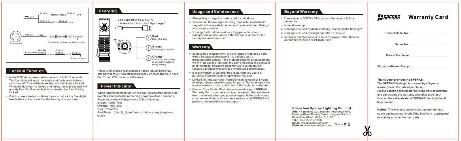 SPERAS E10 OUTDOOR CAMPING EDC TYPE-C FLASHLIGHT 1300 LUMENS 175M THROW, 1 x 18650 (BLACK)