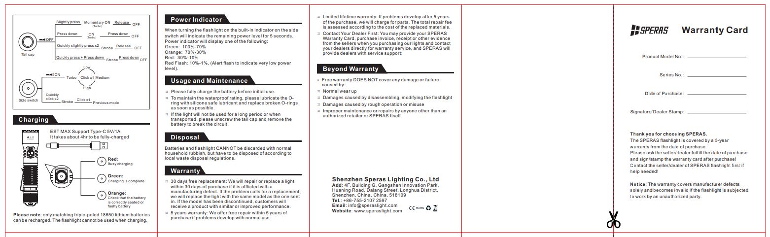 SPERAS EST MAX PROFESSIONAL TACTICAL POLICE FLASHLIGHT 2500 LUMENS, 1 x 18650 (BLACK)