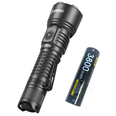 SPERAS EST PLUS, PROFESSIONAL TACTICAL POLICE FLASHLIGHT 1600 LUMENS, 1 x 18650 (BLACK)