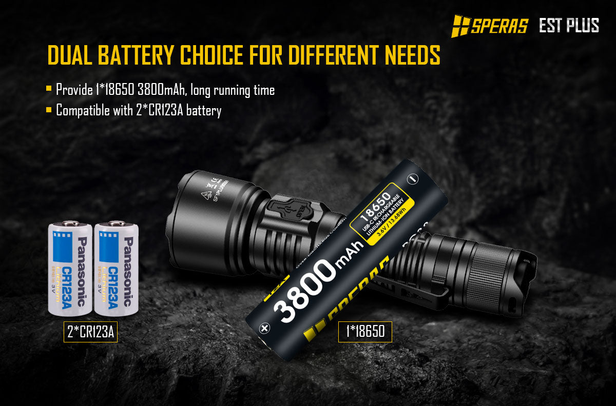 SPERAS EST PLUS, PROFESSIONAL TACTICAL POLICE FLASHLIGHT 1600 LUMENS, 1 x 18650 (BLACK)