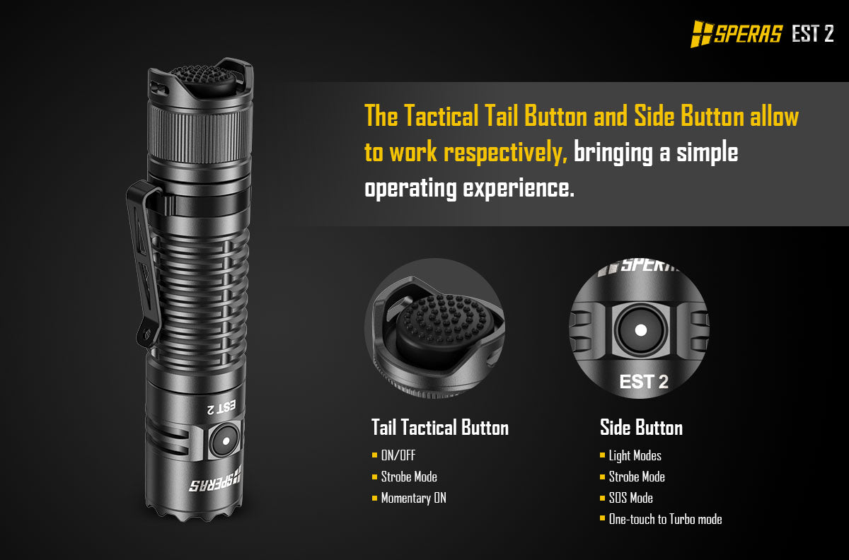 SPERAS EST2, USB-C RECHARGEABLE TACTICAL FLASHLIGHT 1900 LUMENS, 1 x 18350 (BLACK)