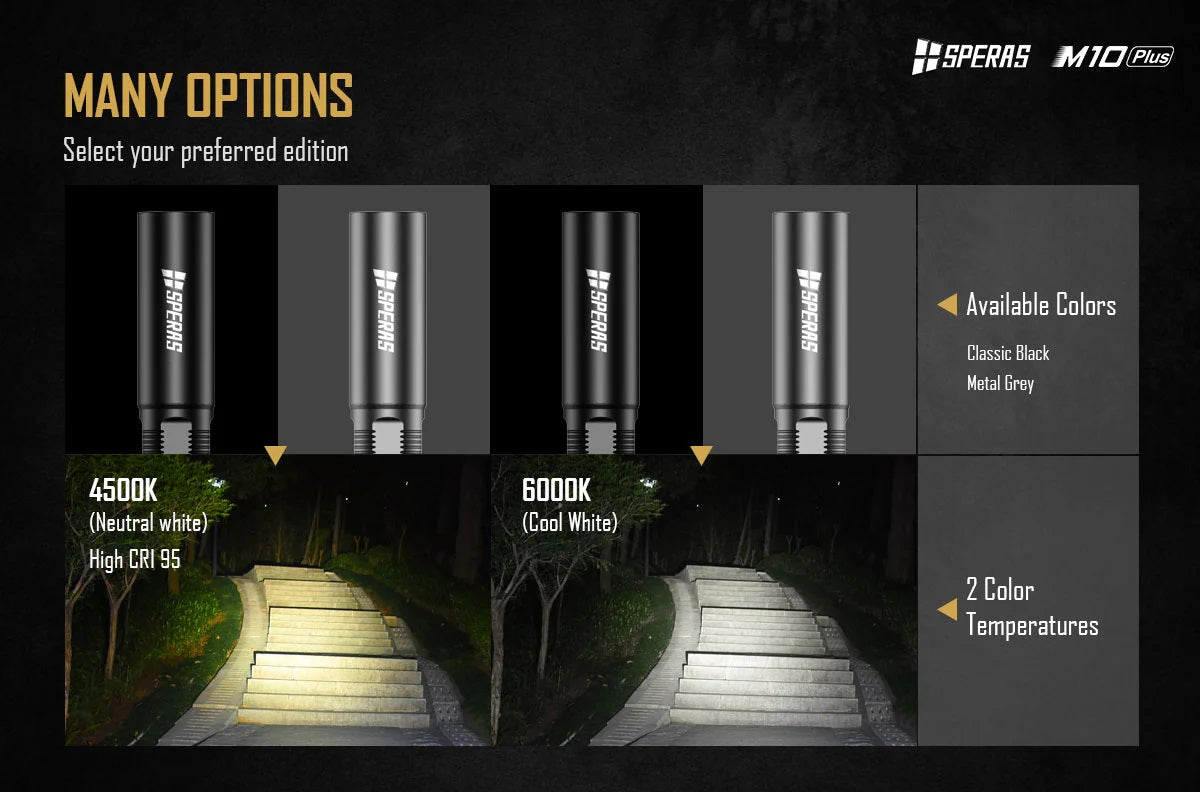 SPERAS M10 PLUS SMALL EDC FLASHLIGHT 200 LUMENS, 2 x AAA, 4000K CRI>95 (BLACK)