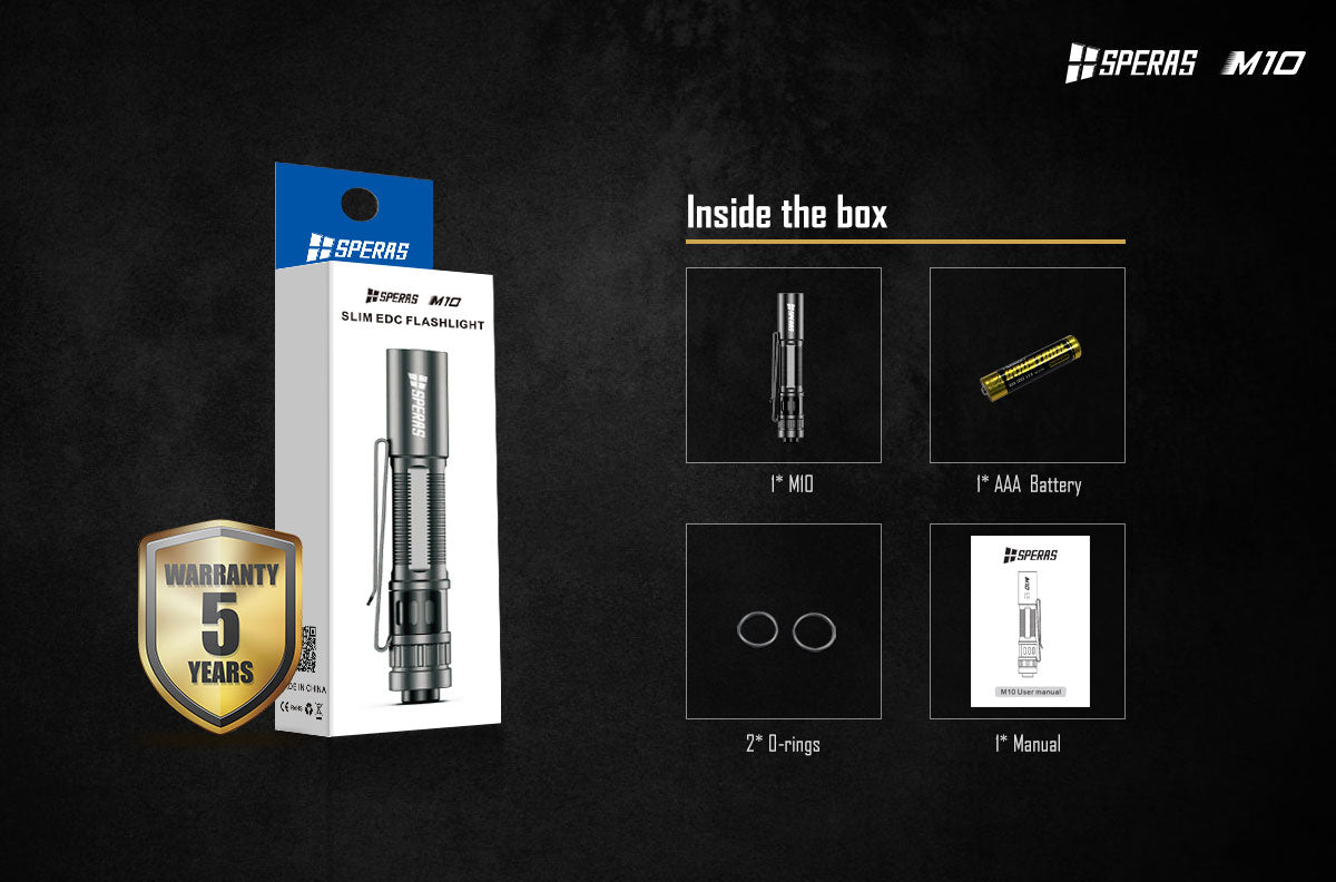 SPERAS M10 SMALL EDC FLASHLIGHT 200 LUMENS, 1 x AAA, 6500K (BLACK)