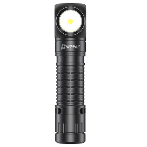 SPERAS M2R RIGHT-ANGLE FLASHLIGHT TYPE-C CHARGING MAGNET TAIL HEADLAMP 1200 LUMENS, 1 x 18650 (BLACK)