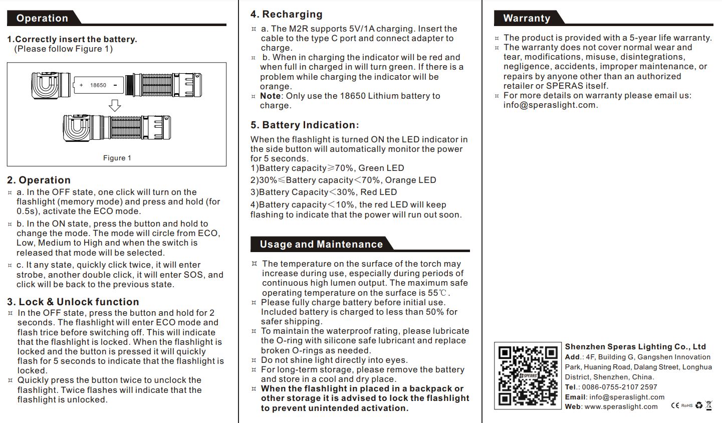 SPERAS M2R RIGHT-ANGLE FLASHLIGHT TYPE-C CHARGING MAGNET TAIL HEADLAMP 1200 LUMENS, 1 x 18650 (BLACK)