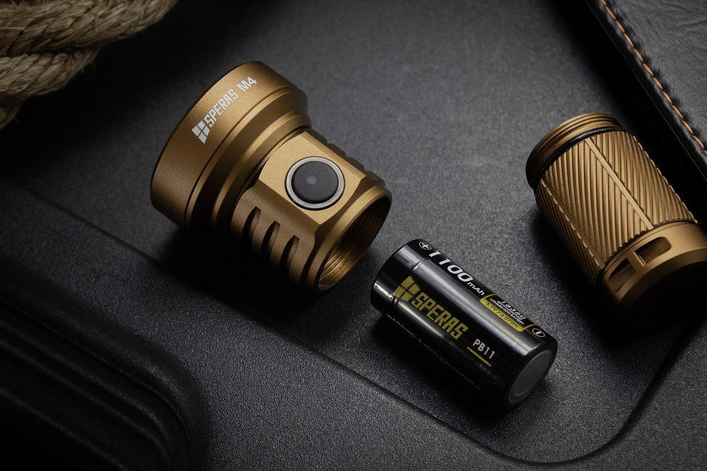 SPERAS M4 MINI RECHARGEABLE FLASHLIGHT 1320 LUMENS 652M THROW, 1 x 18350 BATTERY