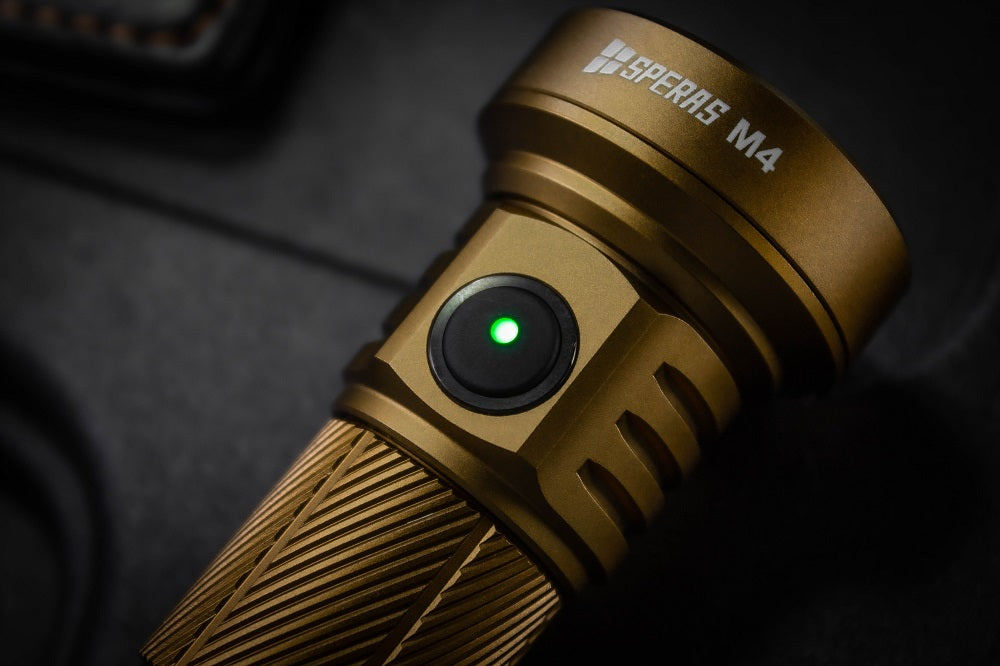 SPERAS M4 MINI RECHARGEABLE FLASHLIGHT 1320 LUMENS 652M THROW, 1 x 18350 BATTERY