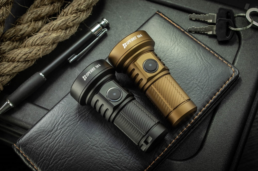 SPERAS M4 MINI RECHARGEABLE FLASHLIGHT 1320 LUMENS 652M THROW, 1 x 18350 BATTERY