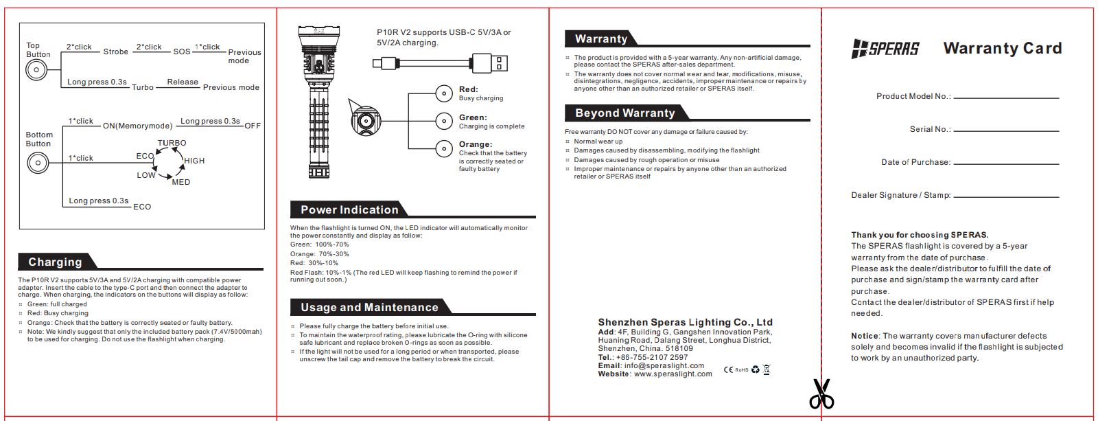 SPERAS P10R V2 TYPE-C RECHARGEABLE LED FLASHLIGHT 10000 LUMENS 574M, 1 x 10000mAh 21700 BATTERY PACK